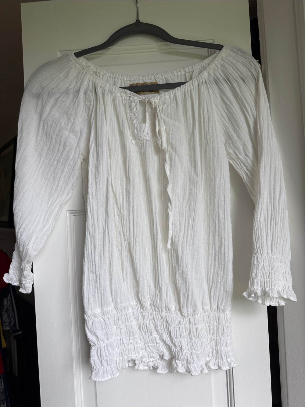 Women's White Peasant Blouse - Boho Off-Shoulder Top